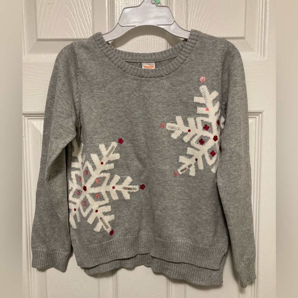 *Gymboree New Gray Knit Snowflake Print Sequin Kids Medium Sweater #G